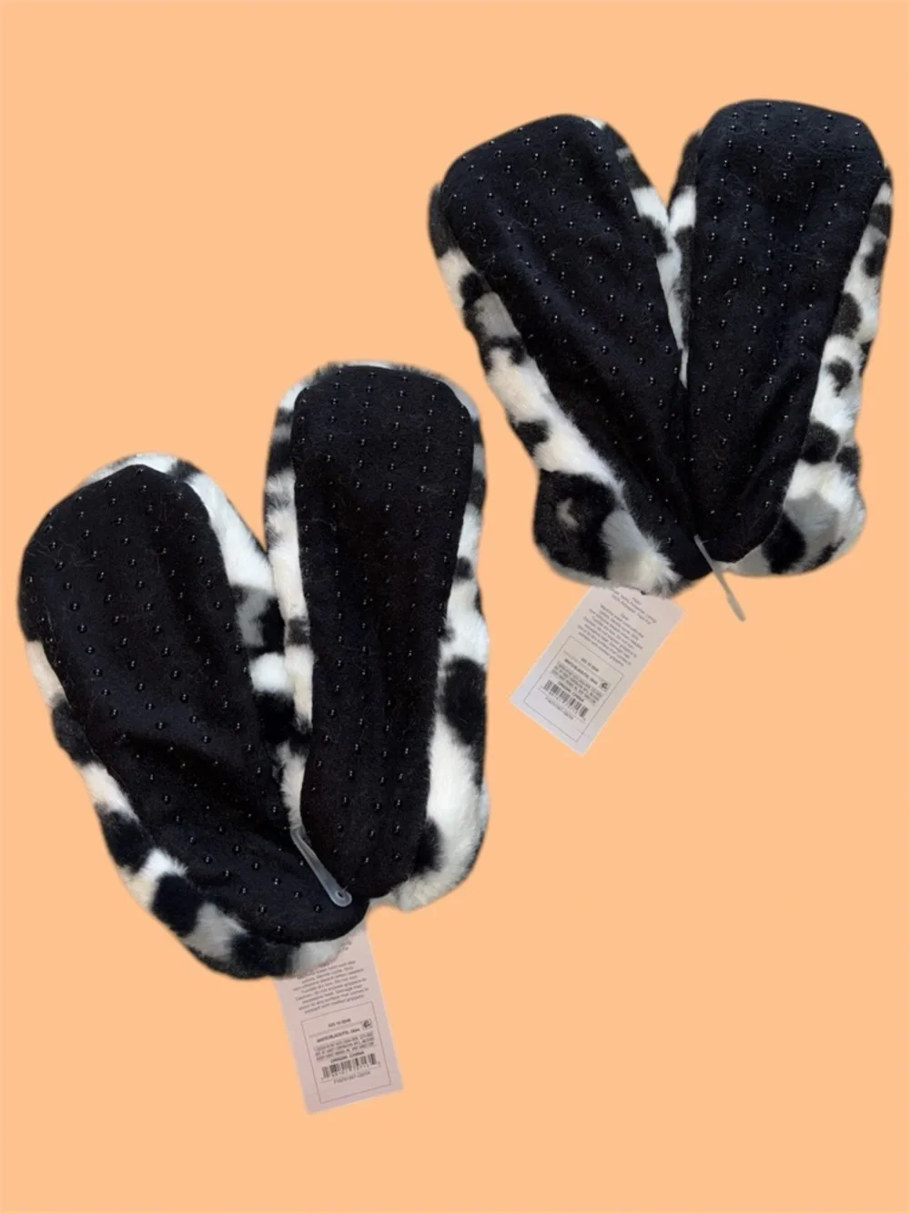 Auden Plush Indoor Slipper Socks Set Black and White Leopard Print - Picture 2 of 2